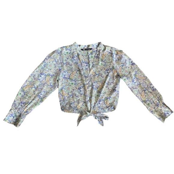 Zara Tops - Zara Satin Paisley Front Tie Blouse Size XS